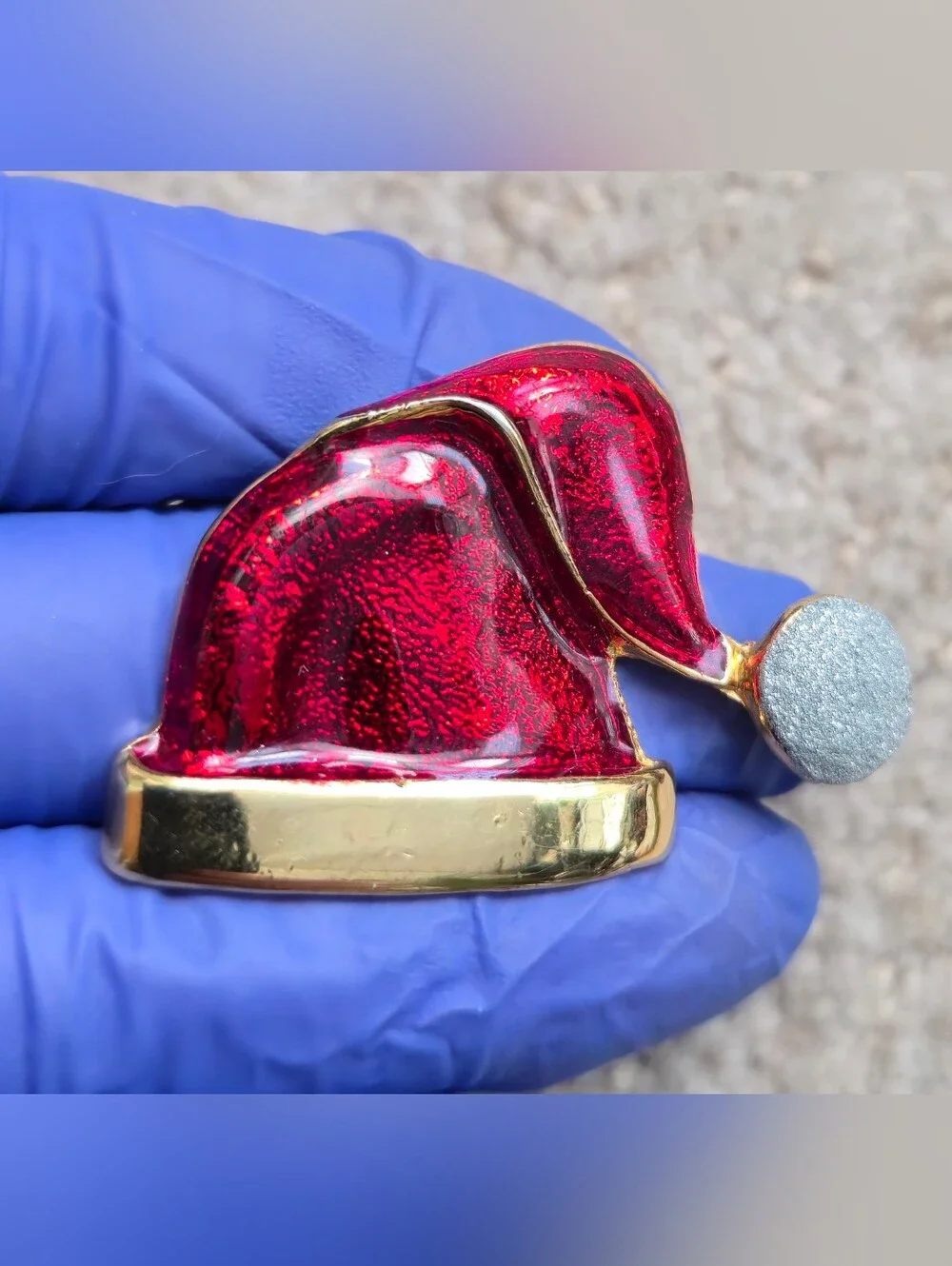 Vintage Gold Tone Red Enameled Christmas Santa Hat Rhinestone Brooch Pin